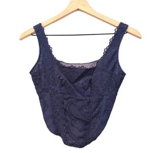 PINK Victoria's Secret Navy Blue Floral Lace Corset Top Small Sheer Mesh Back